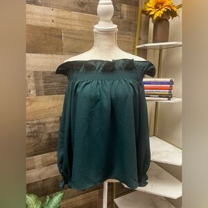 Avon Lane Green Ruffle Off-the-Shoulder Long Sleeve Blouse
